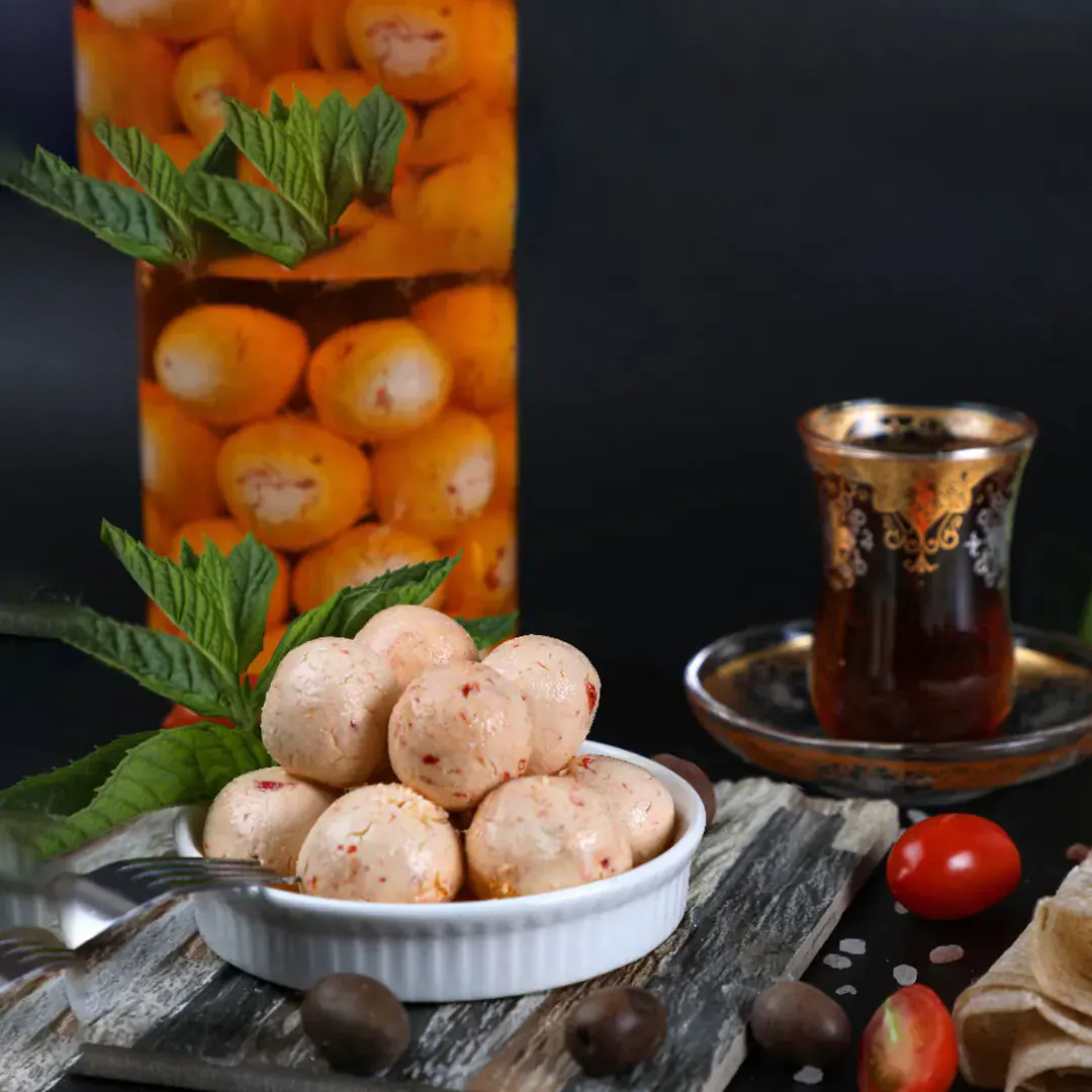 Labneh Balls with Red Chili - e