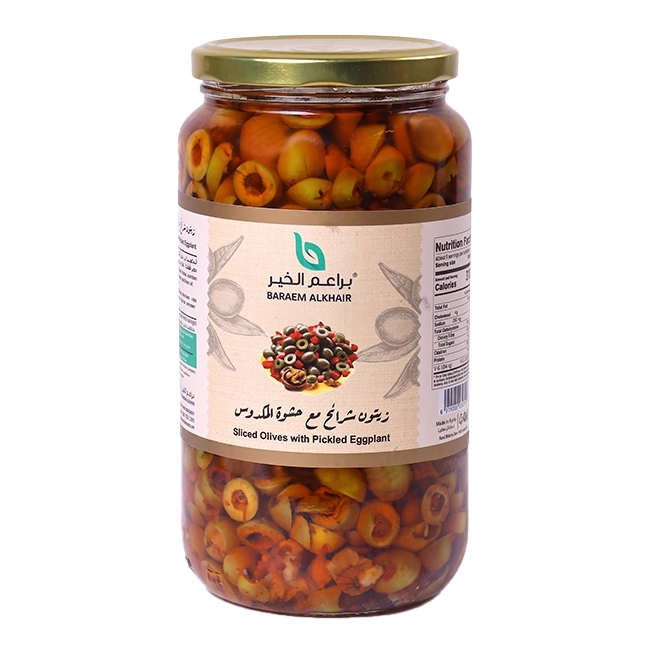 زيتون شرائح مع حشوة المكدوس